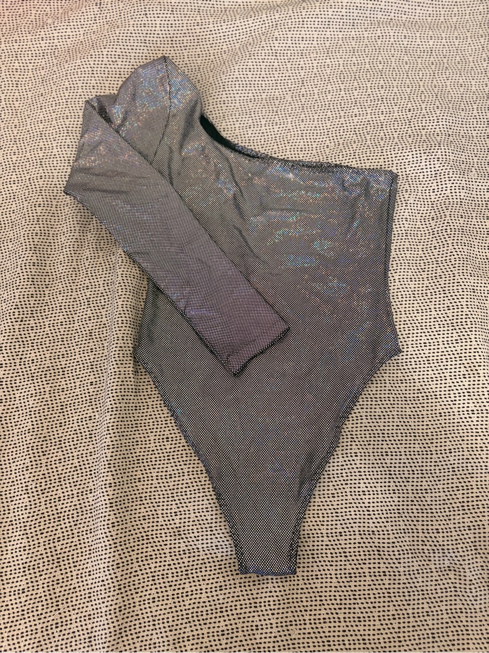 One-Shoulder Holographic Bodysuit in Silver